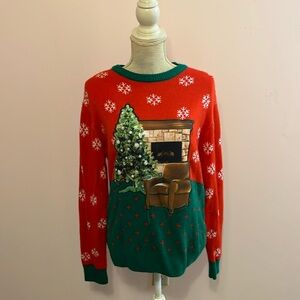 Vintage Christmas Party Ugly Sweater Red & Green Size M
